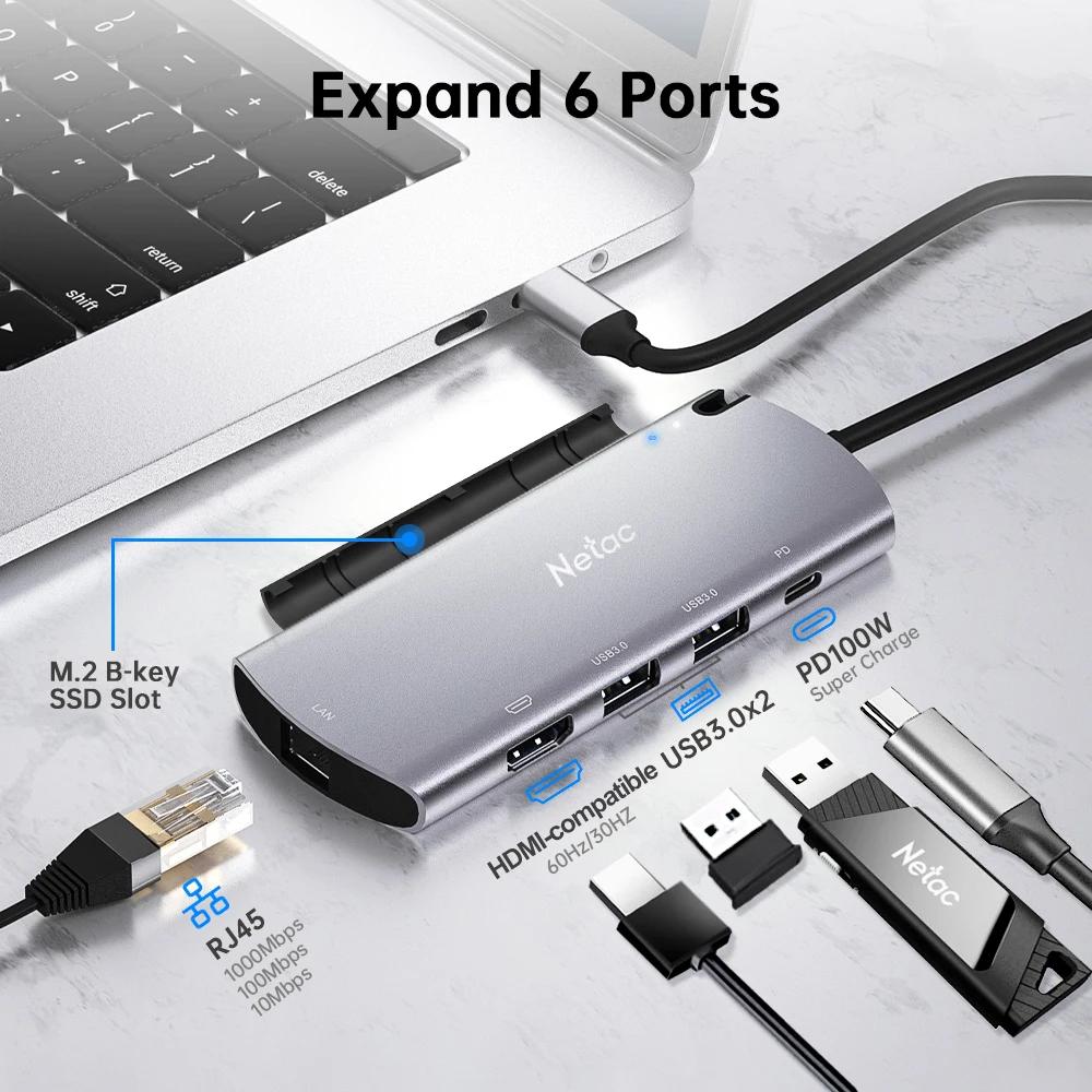 Netac Ʈ ũž ٱ USB C , M.2 NGFF SSD Ŭ, Ƽ Ʈ ŷ ̼ WH41, 6 in 1